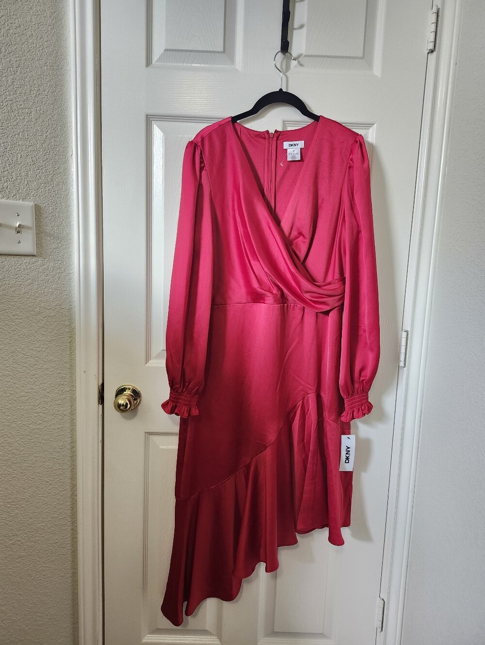 Dkny Red Ruffle Trim Asymmetrical Midi Dress 10